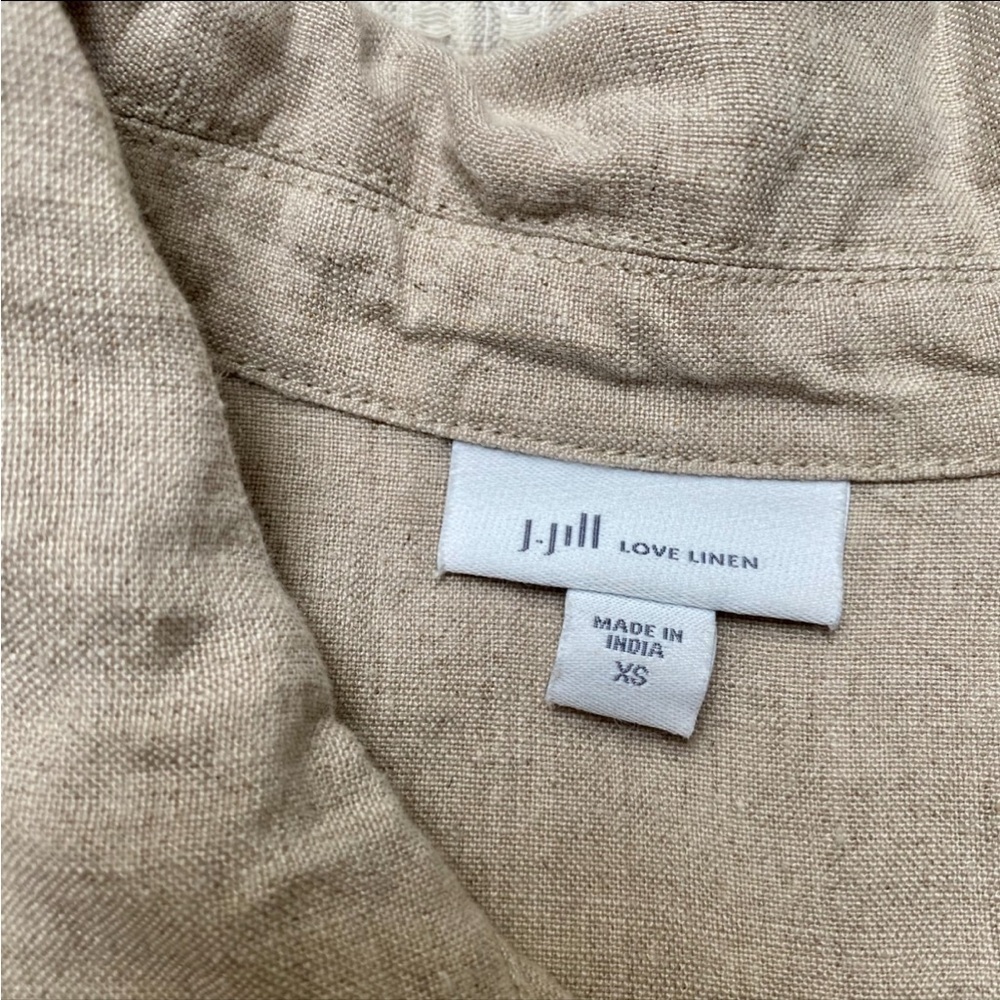 J. Jill Love Linen Shirt Dress XS 100% Linen Beige Button Front Belted Midi - Picture 12 of 12